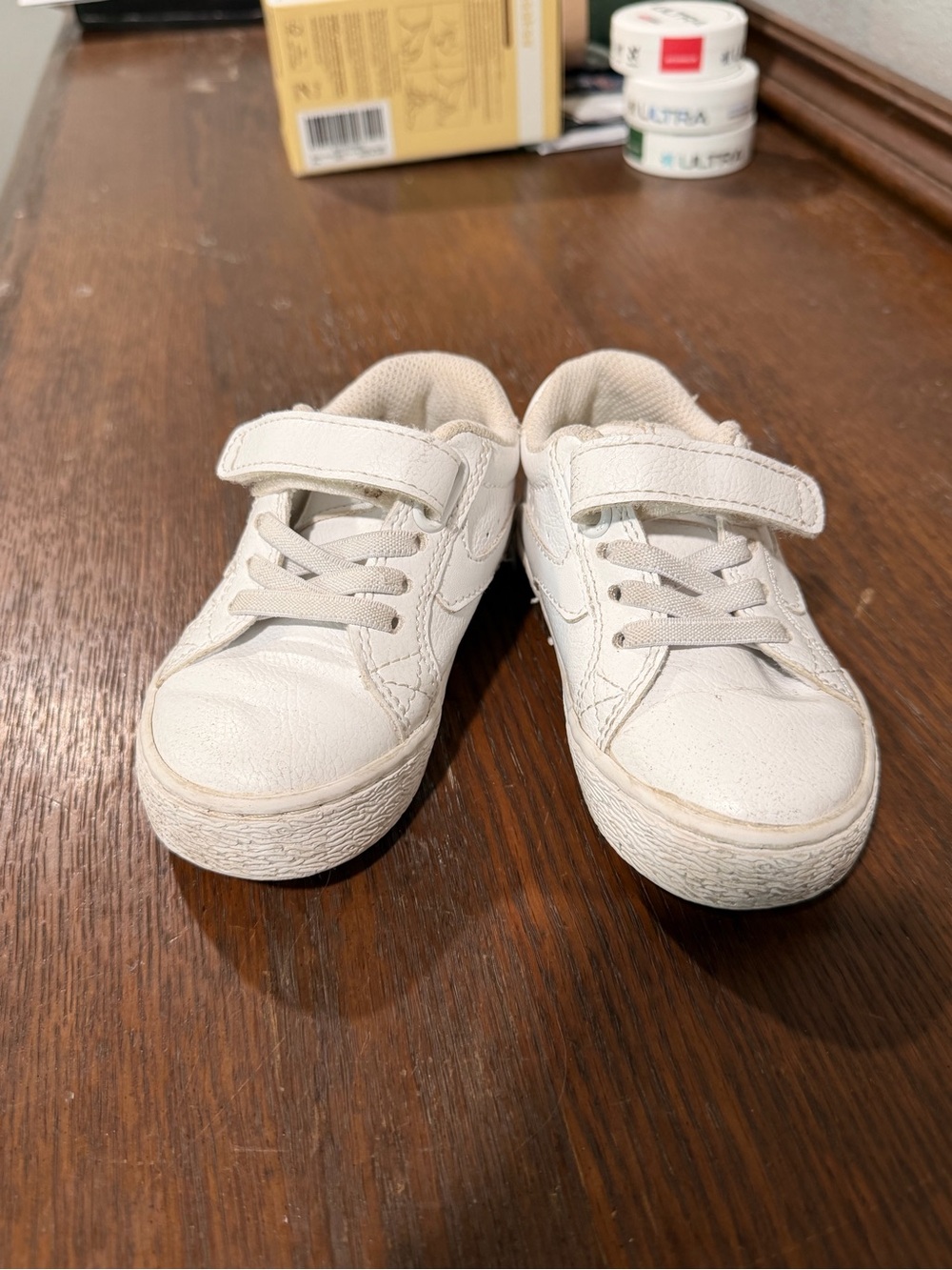 Toddler White Velcro & Lace Sneakers